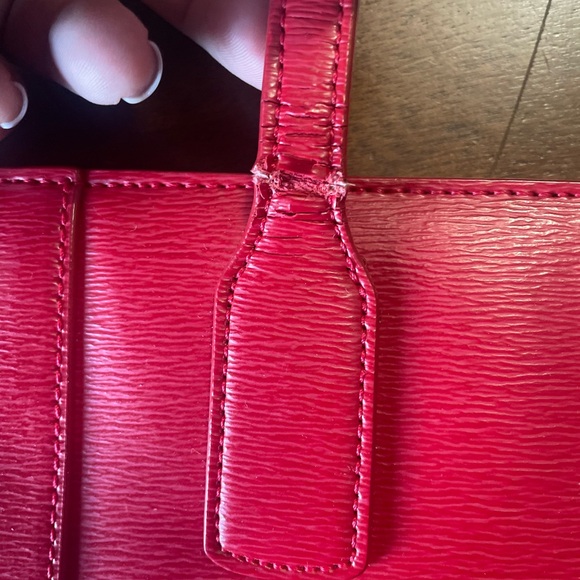 Lauren Ralph Lauren Newbury Tote Saffiano Leather Purse Red Pocketbook - Picture 5 of 9